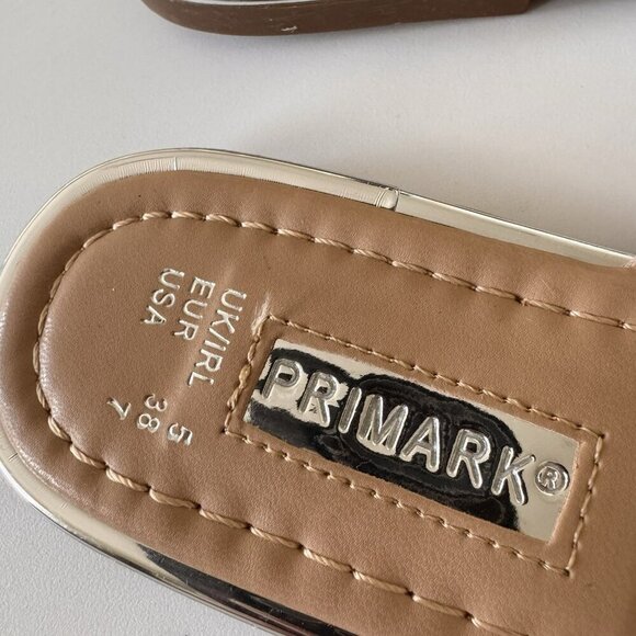 Primark Womens SILVER WITH RHINESTONE Faux Leather Beaded Accent Sandals 7 - Picture 3 of 5